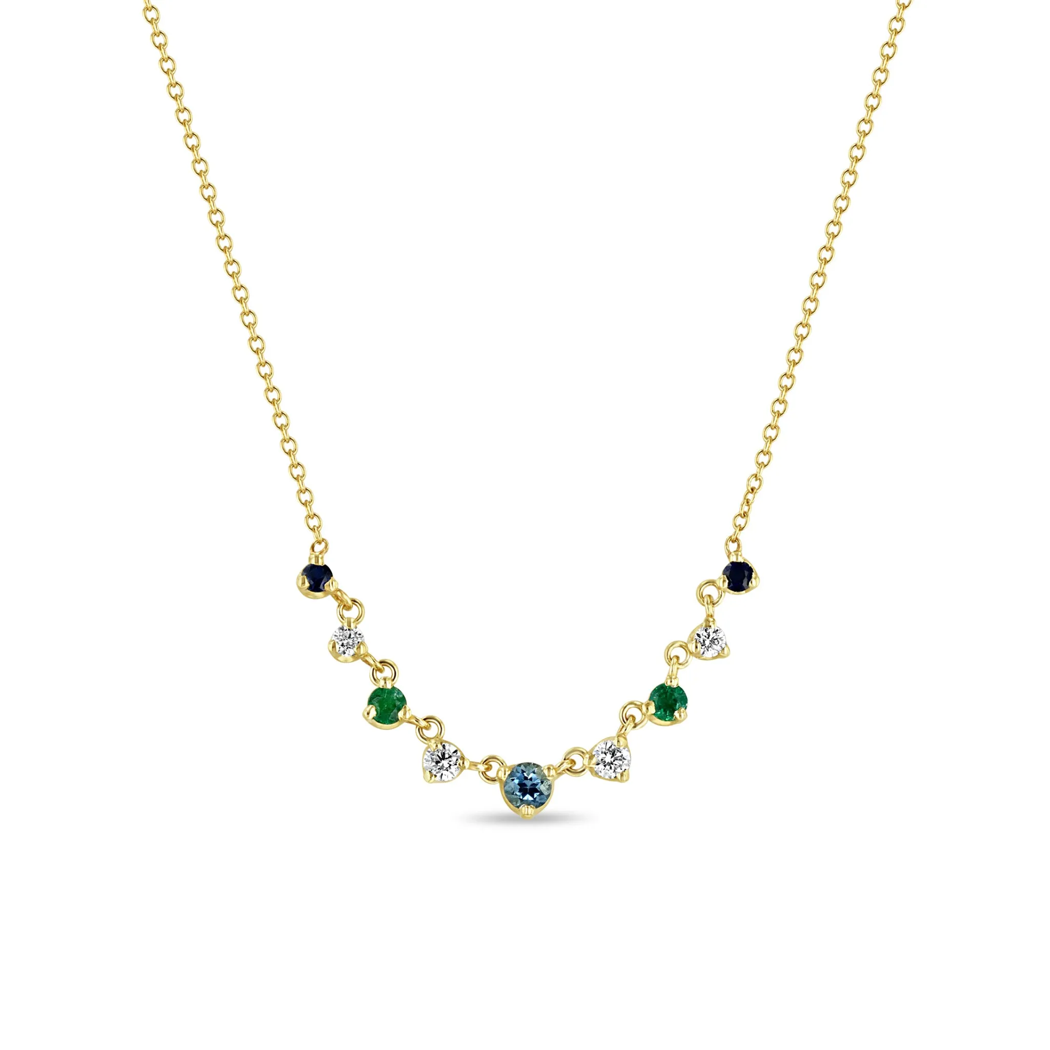 14k Linked Graduated Blue Ombre Gemstone Necklace