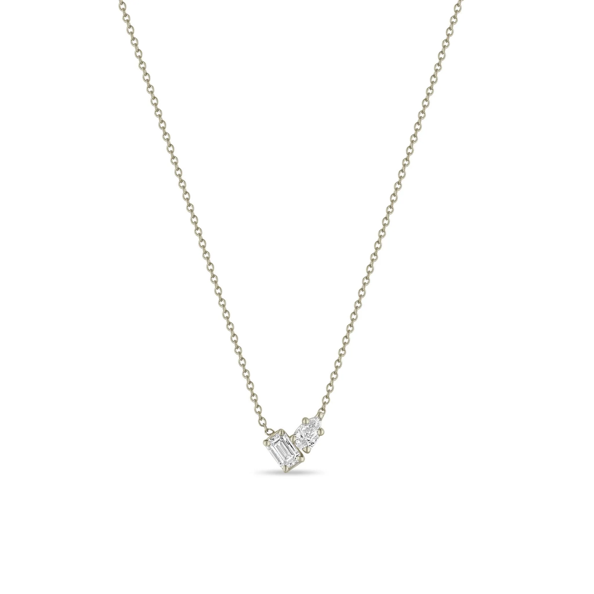 14k Mixed Pear & Emerald Cut Diamonds Necklace