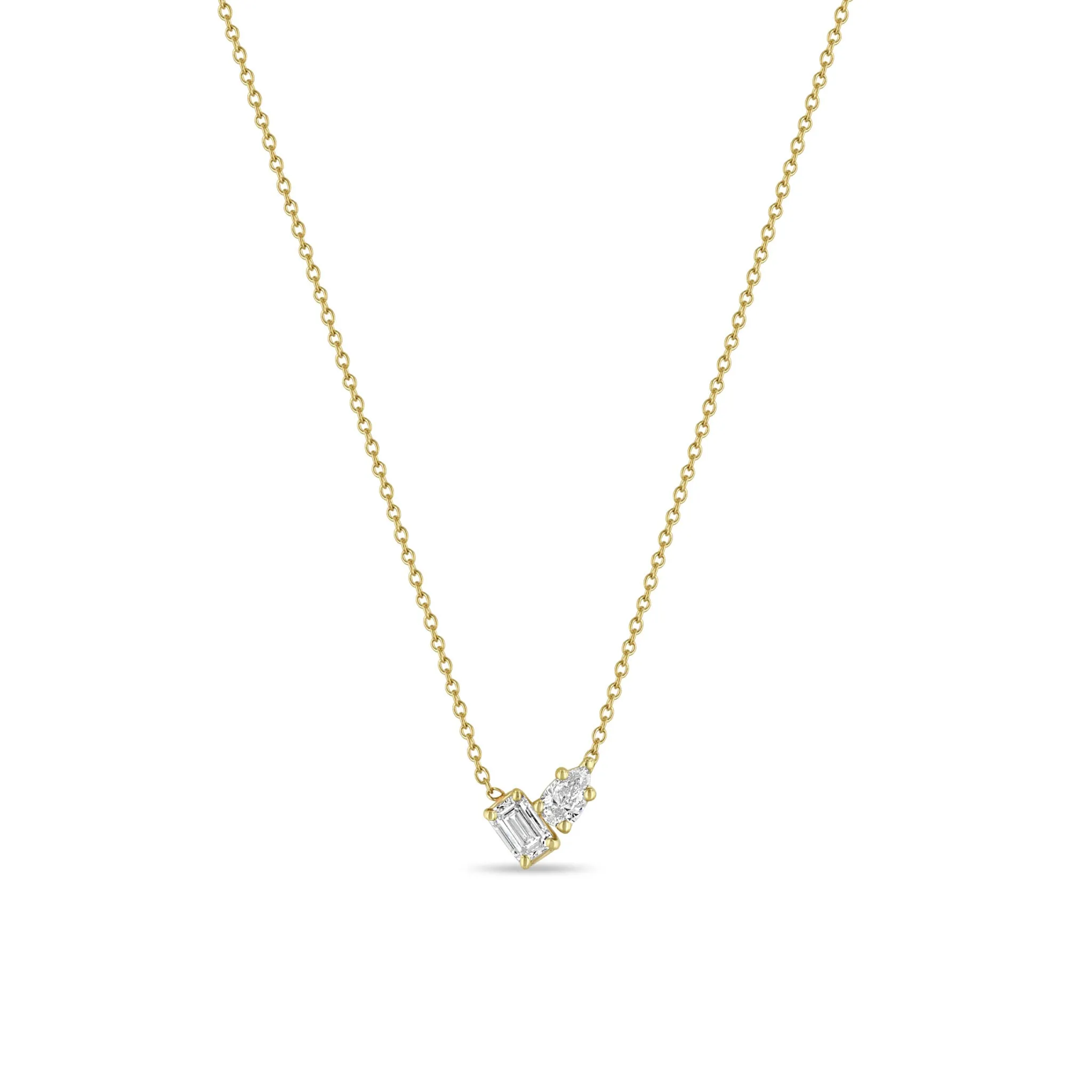 14k Mixed Pear & Emerald Cut Diamonds Necklace