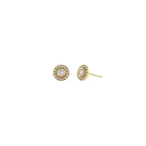 14k Round Diamond Halo Studs