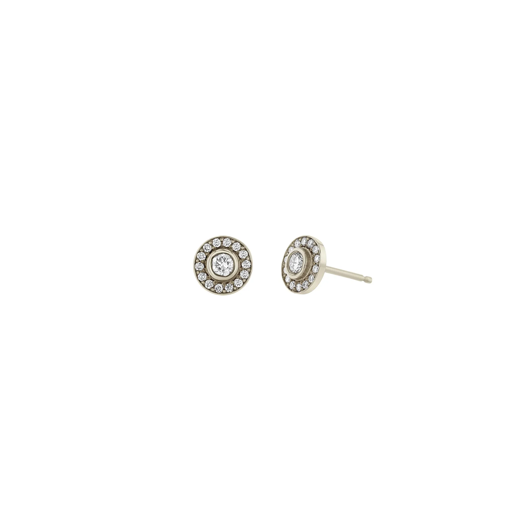 14k Round Diamond Halo Studs