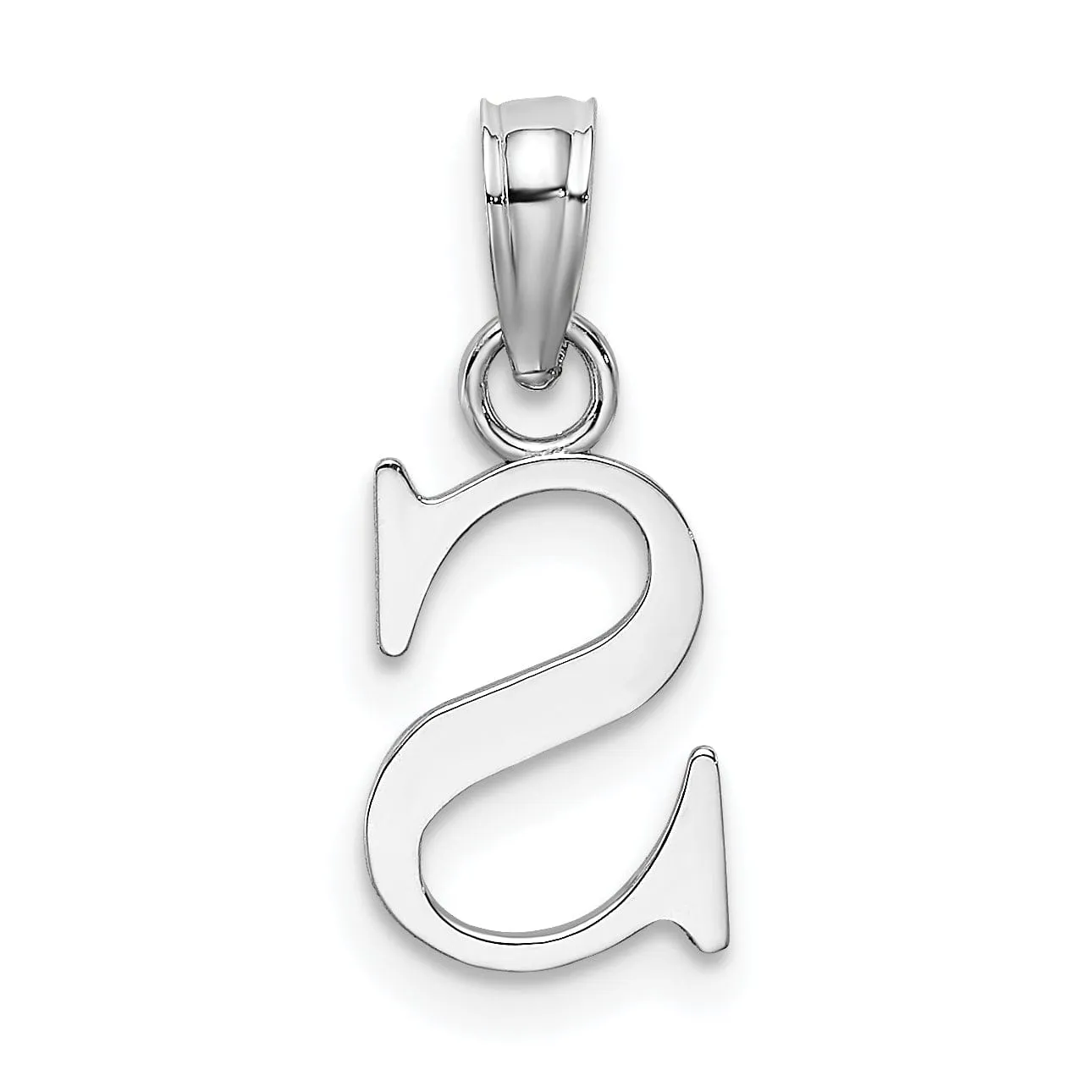 14K White Gold Block Design Small Letter S Initial Charm Pendant