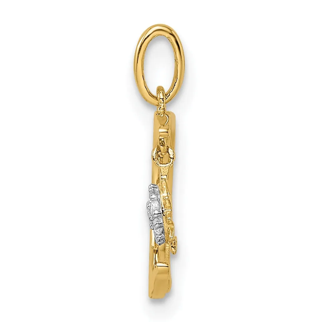 14k Yellow Gold Open Back Solid Polished Diamond Cut Finish Cubic Zirconia Moon and Star Design Charm Pendant