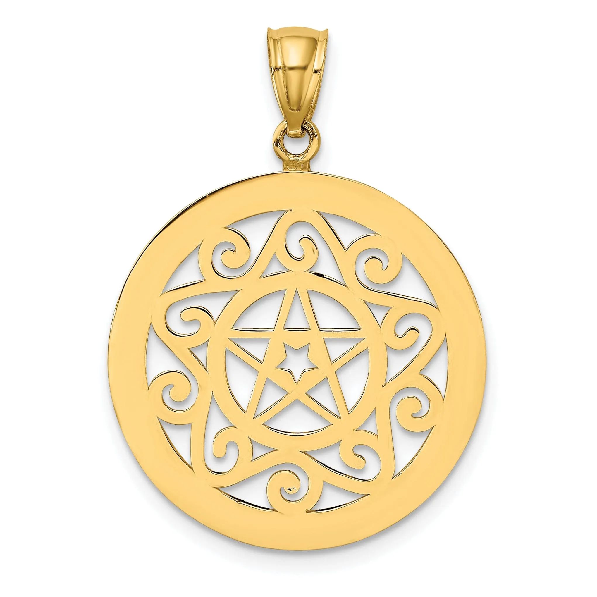 14K Yellow Gold Polished Finish Tribal Star In Round Circle Frame Design Pendant