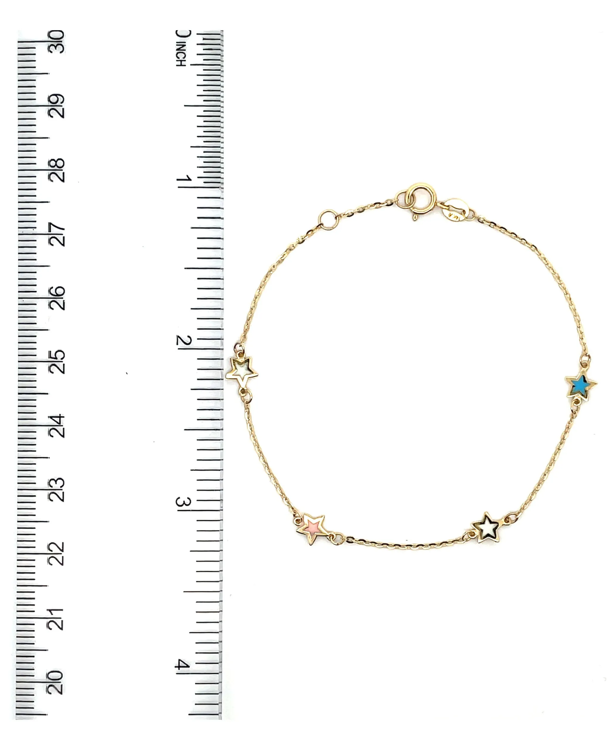 14K Yellow Gold Star Bracelet with Multi-Color Enamel