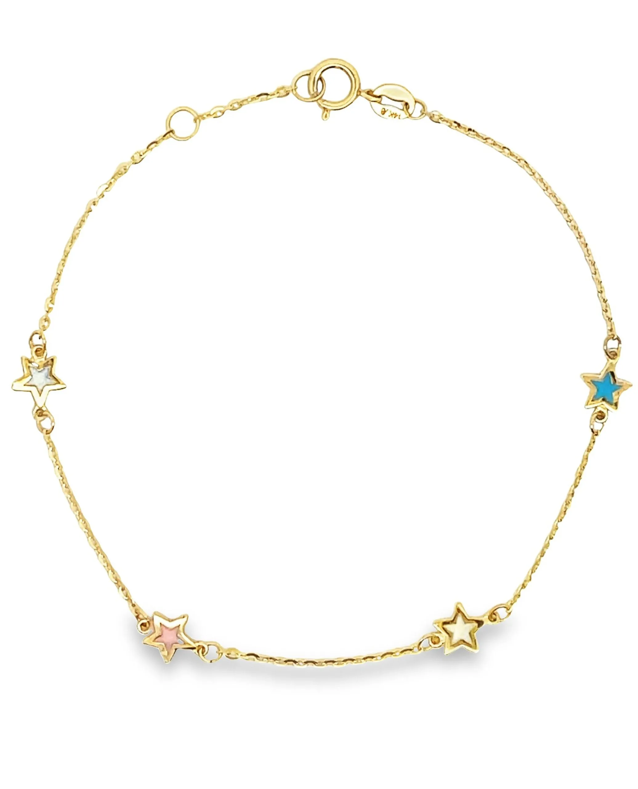 14K Yellow Gold Star Bracelet with Multi-Color Enamel