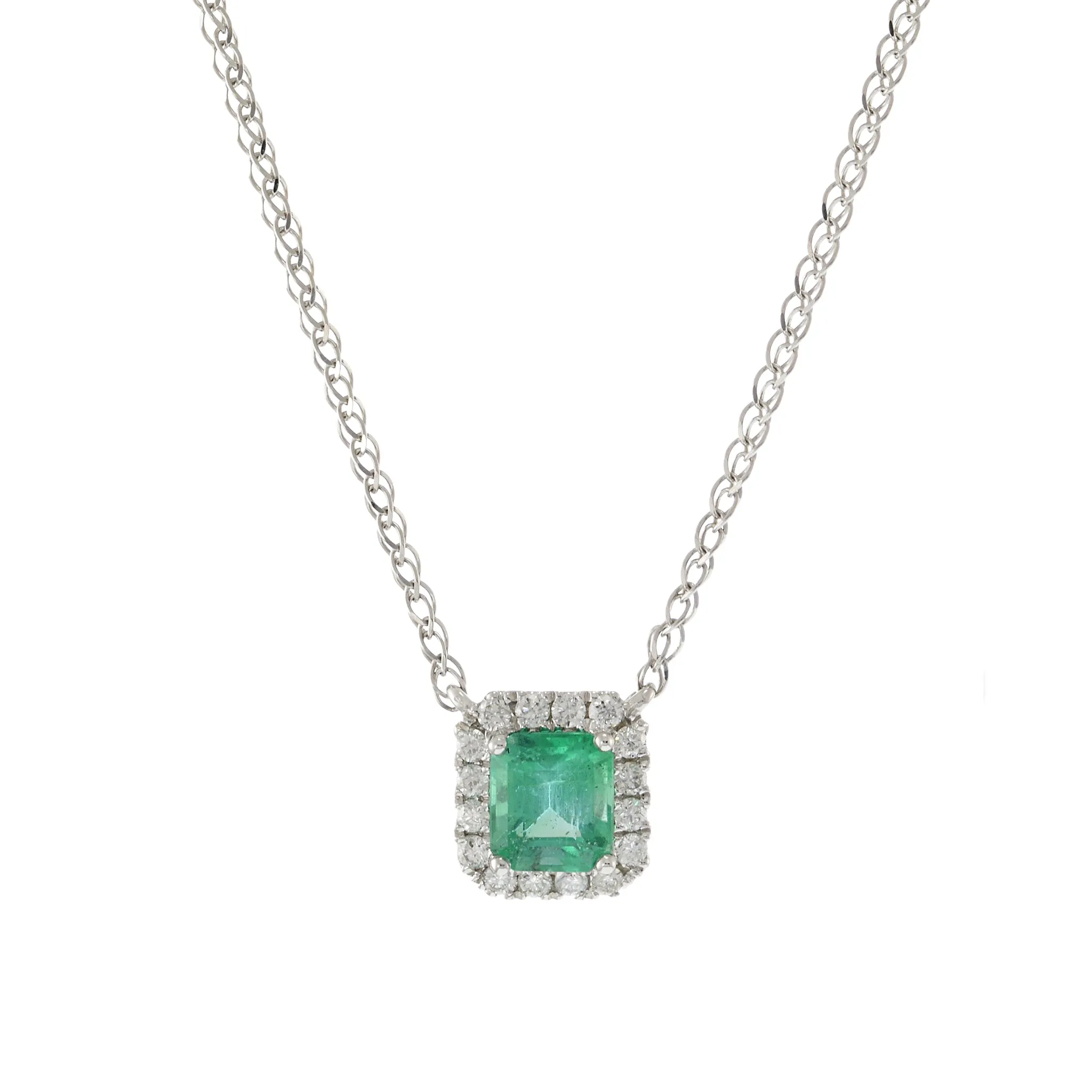 14KT White Gold Emerald and Diamond Necklace