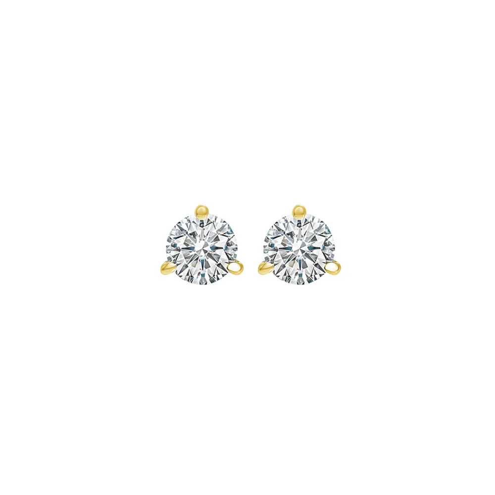 14KT Yellow Gold & Diamond Round Stud Earrings  - 1/8 ctw