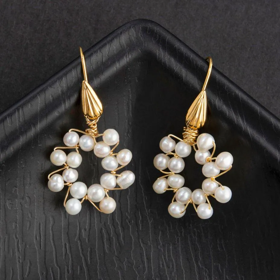 24 Carat Guaranteed Gold Plated Flower Style Freshwater Natural Cultural Pearl Fashion Drop Earring- PER 2109