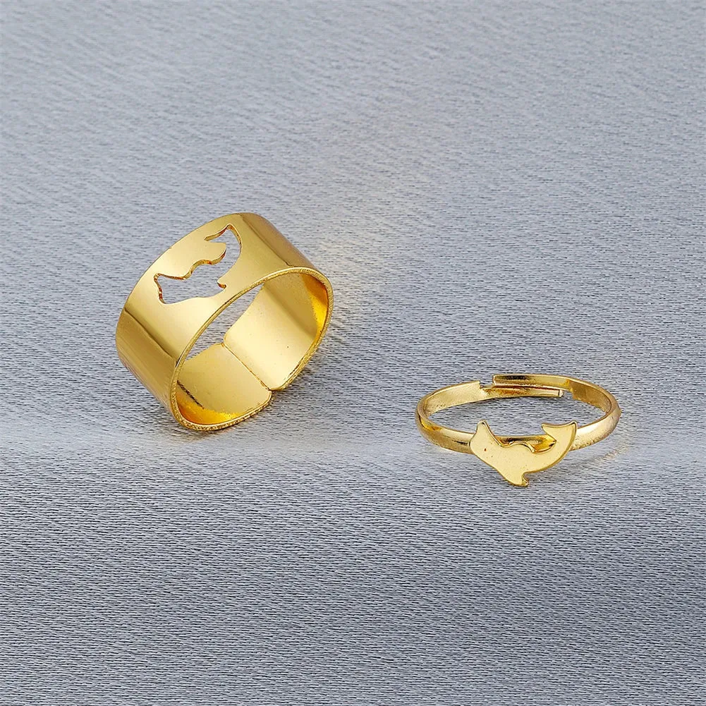 2Pcs Geometric Rings Set For Unisex Creative Vintage Butterfly Punk Open Hollow Couple Rings Wedding Engagement Jewelry