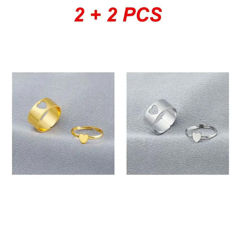 2Pcs Geometric Rings Set For Unisex Creative Vintage Butterfly Punk Open Hollow Couple Rings Wedding Engagement Jewelry