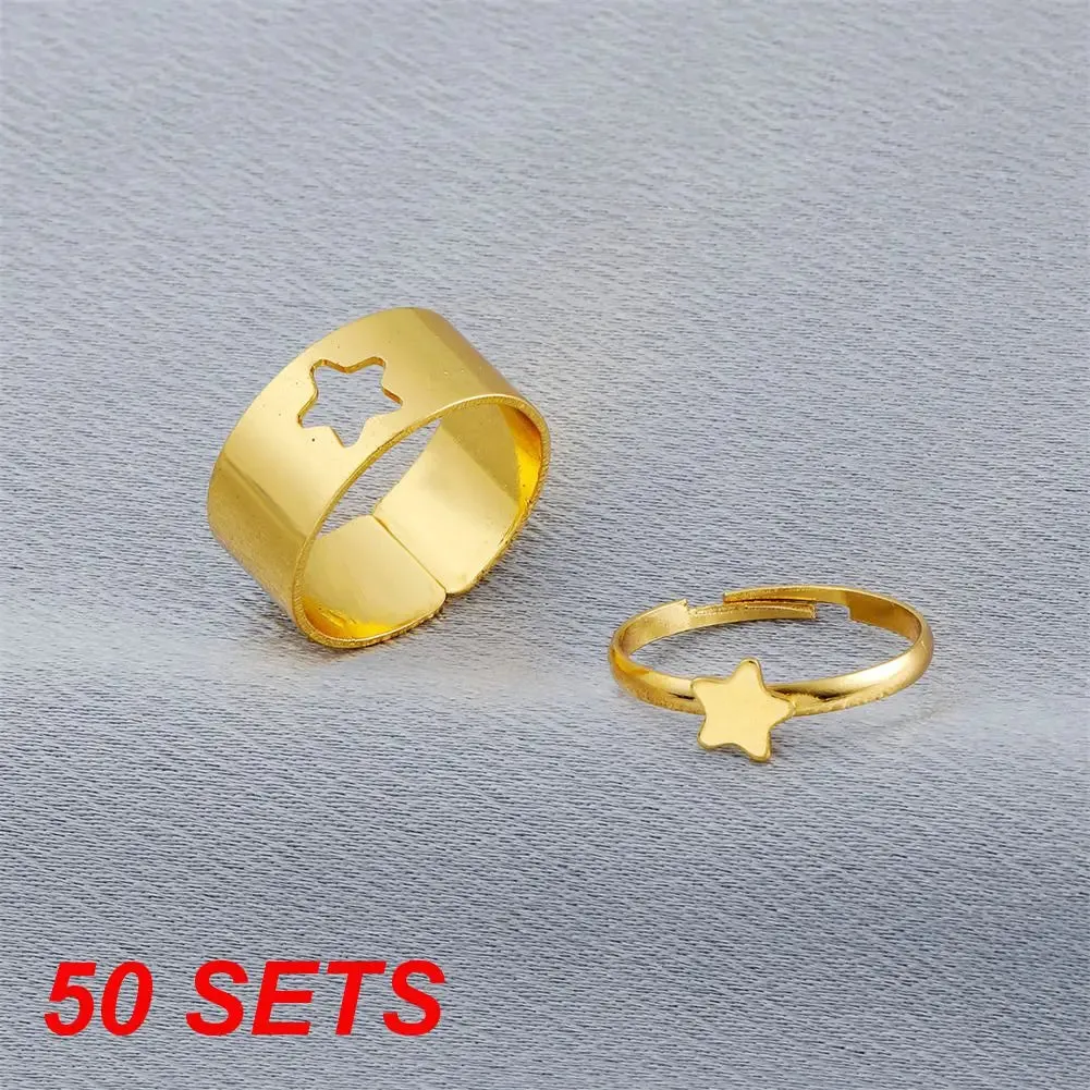 2Pcs Geometric Rings Set For Unisex Creative Vintage Butterfly Punk Open Hollow Couple Rings Wedding Engagement Jewelry