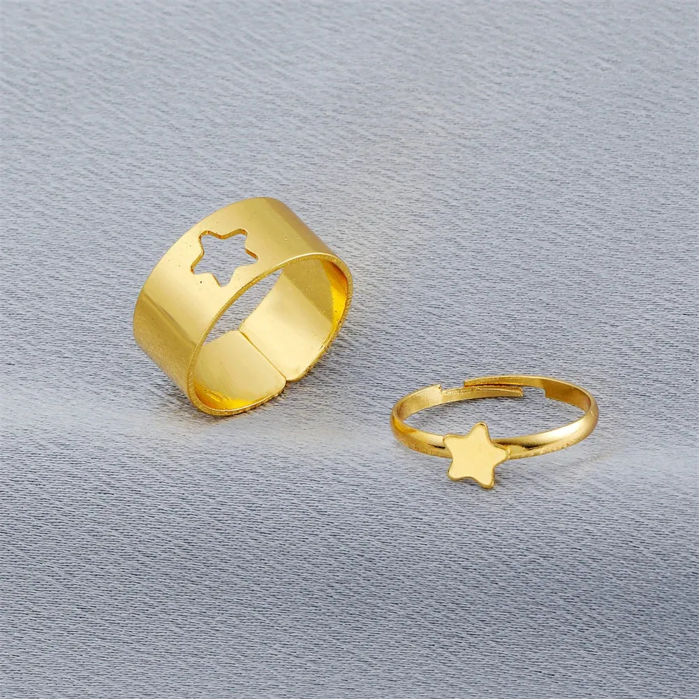 2Pcs Geometric Rings Set For Unisex Creative Vintage Butterfly Punk Open Hollow Couple Rings Wedding Engagement Jewelry