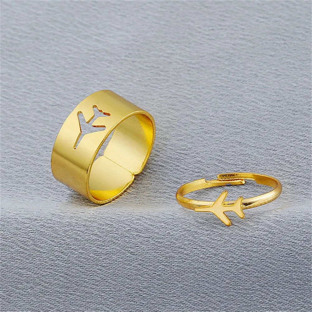 2Pcs Geometric Rings Set For Unisex Creative Vintage Butterfly Punk Open Hollow Couple Rings Wedding Engagement Jewelry