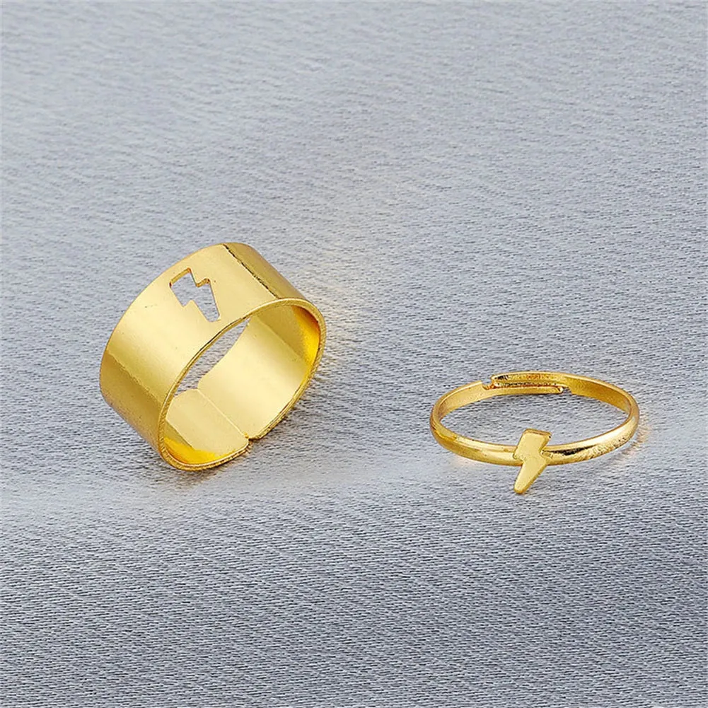 2Pcs Geometric Rings Set For Unisex Creative Vintage Butterfly Punk Open Hollow Couple Rings Wedding Engagement Jewelry