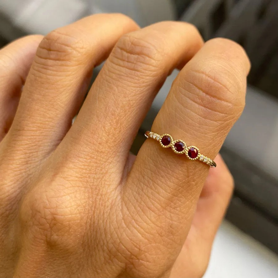 3 Bezel Ruby Equilibrium Ring