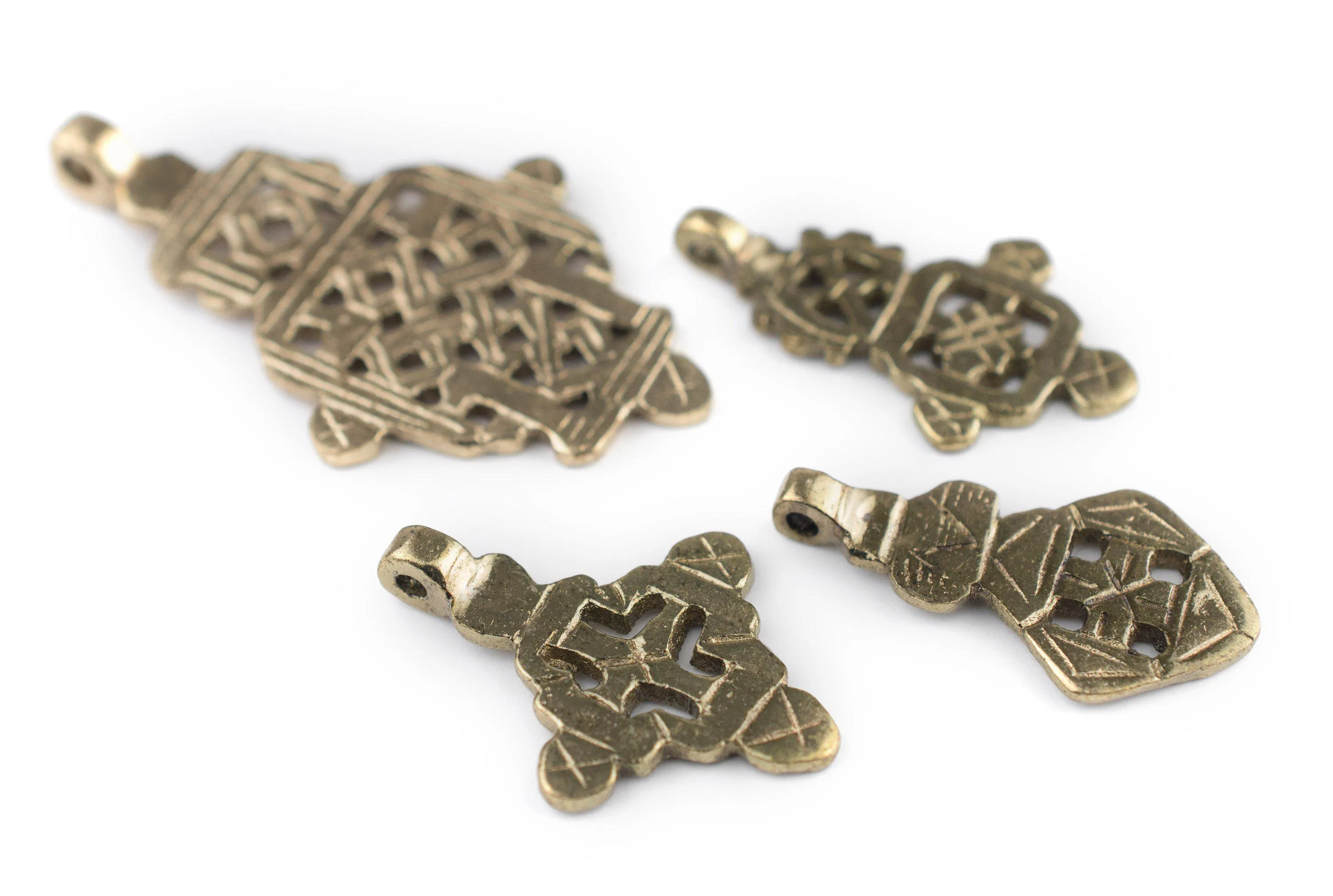 4 Pack: Ethiopian Brass Coptic Cross Pendants