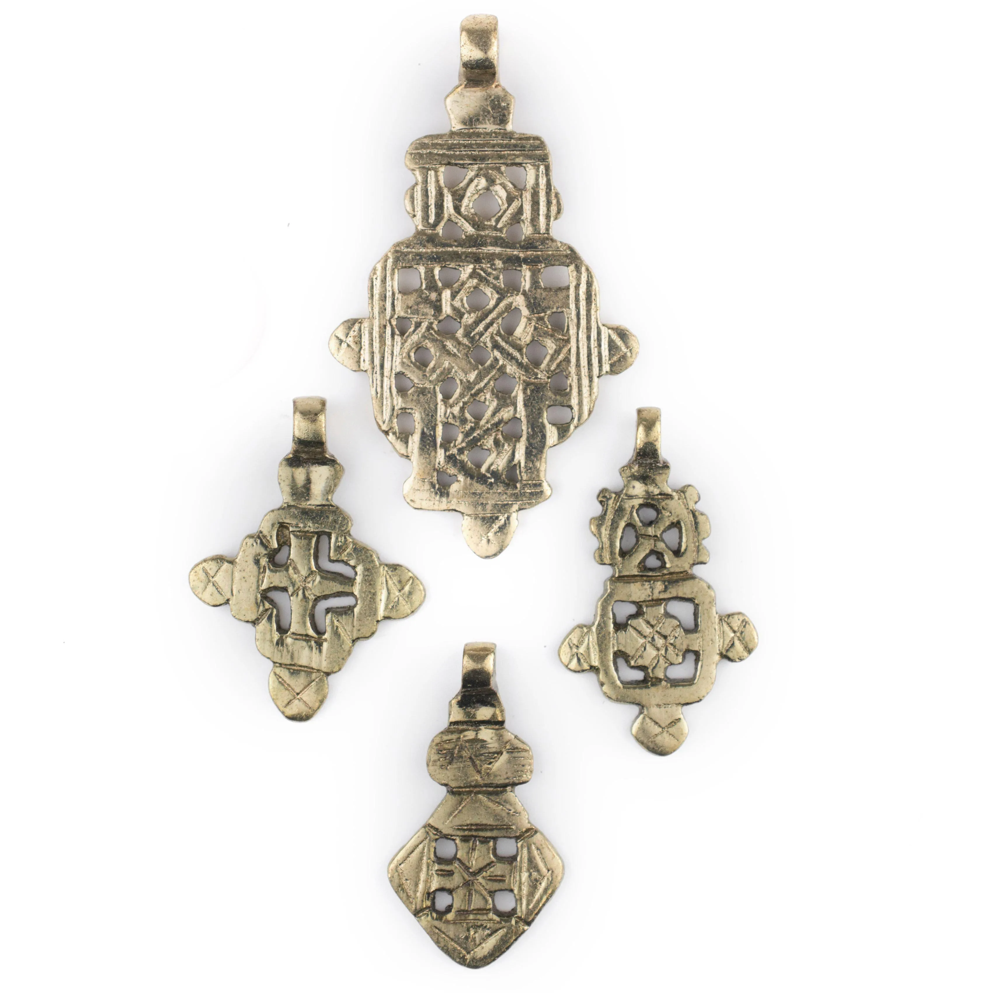 4 Pack: Ethiopian Brass Coptic Cross Pendants