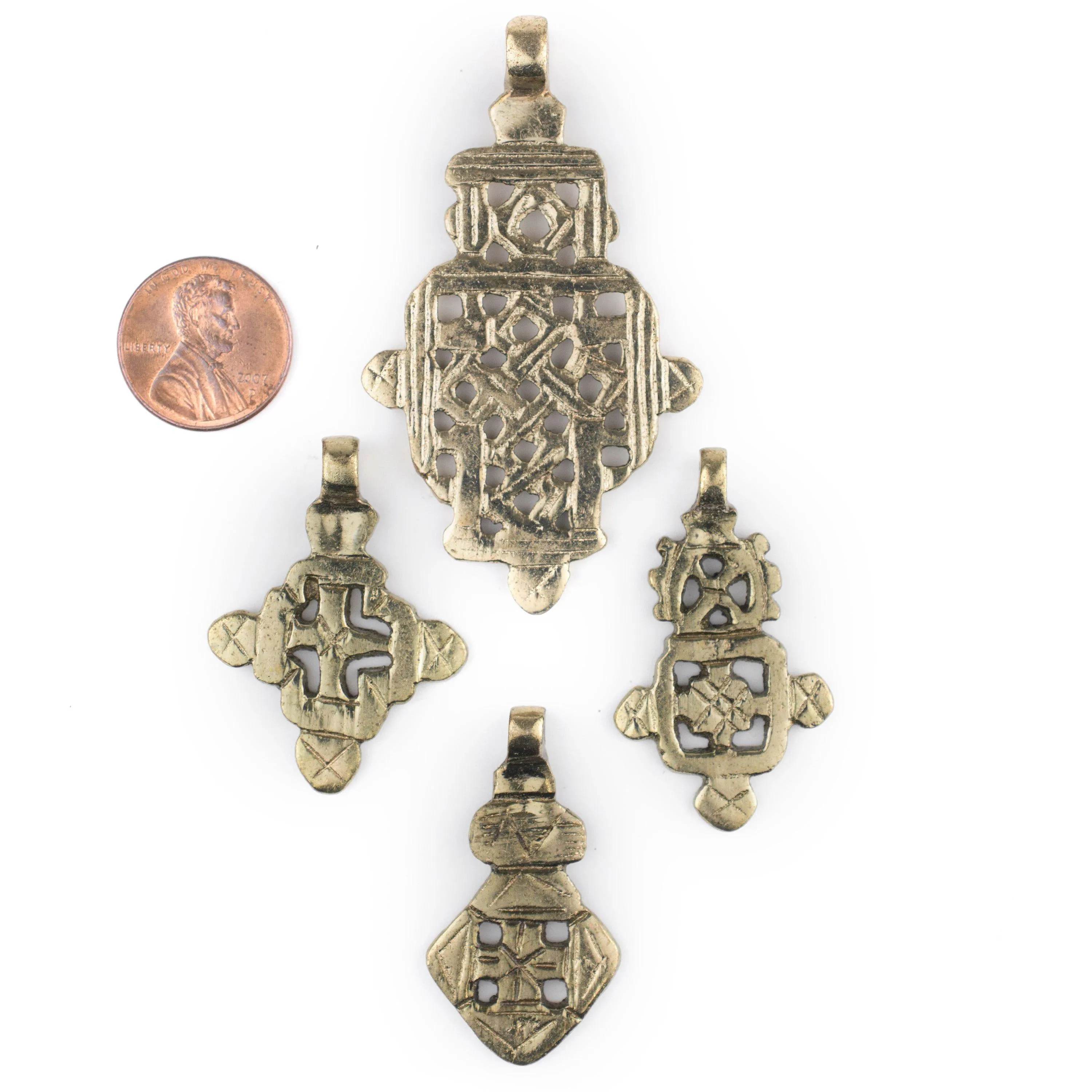 4 Pack: Ethiopian Brass Coptic Cross Pendants