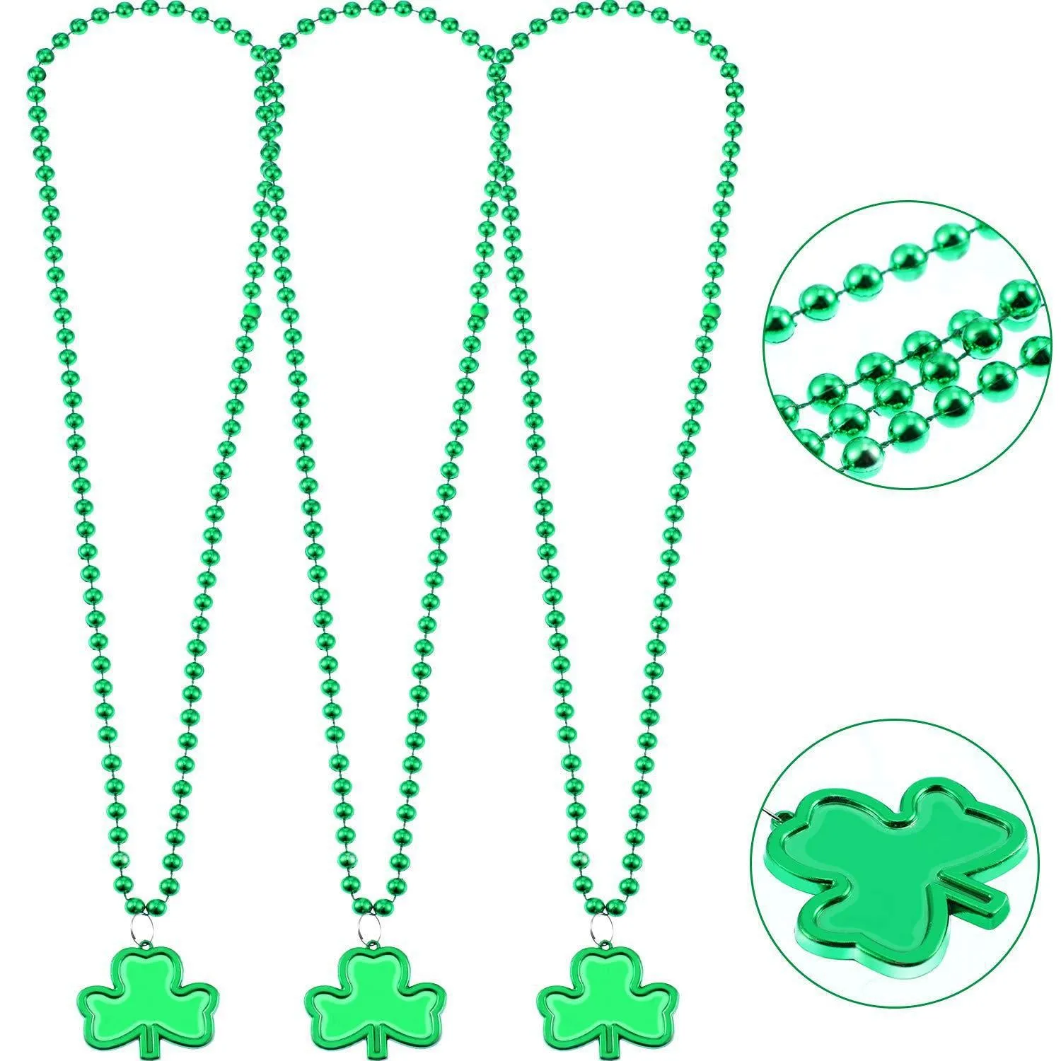 6 PCS St. Patrick's Day Necklaces, Green Bead Necklaces and Shamrock Necklaces, Irish Clover Party Supplies Set for Saint Patrick's Day Dressing-up Accessories