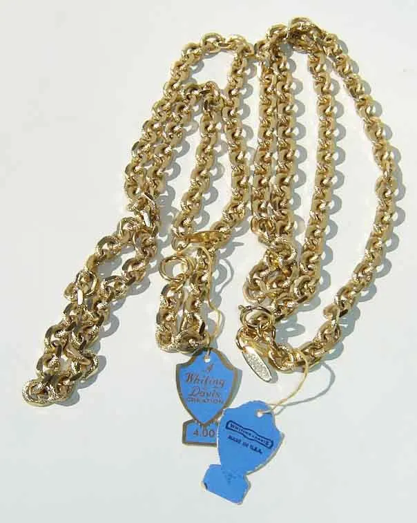 60s Whiting & Davis Chain Necklaces Deadstock w/ Tags - Set of 2