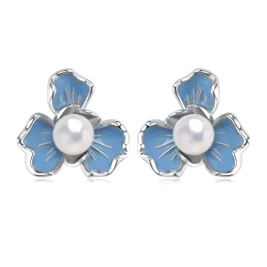 7-7.5mm Blue Floral Pearl Earrings