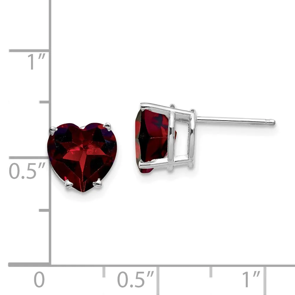 8MM Heart Shape Garnet Stud Earrings in 14KT White Gold