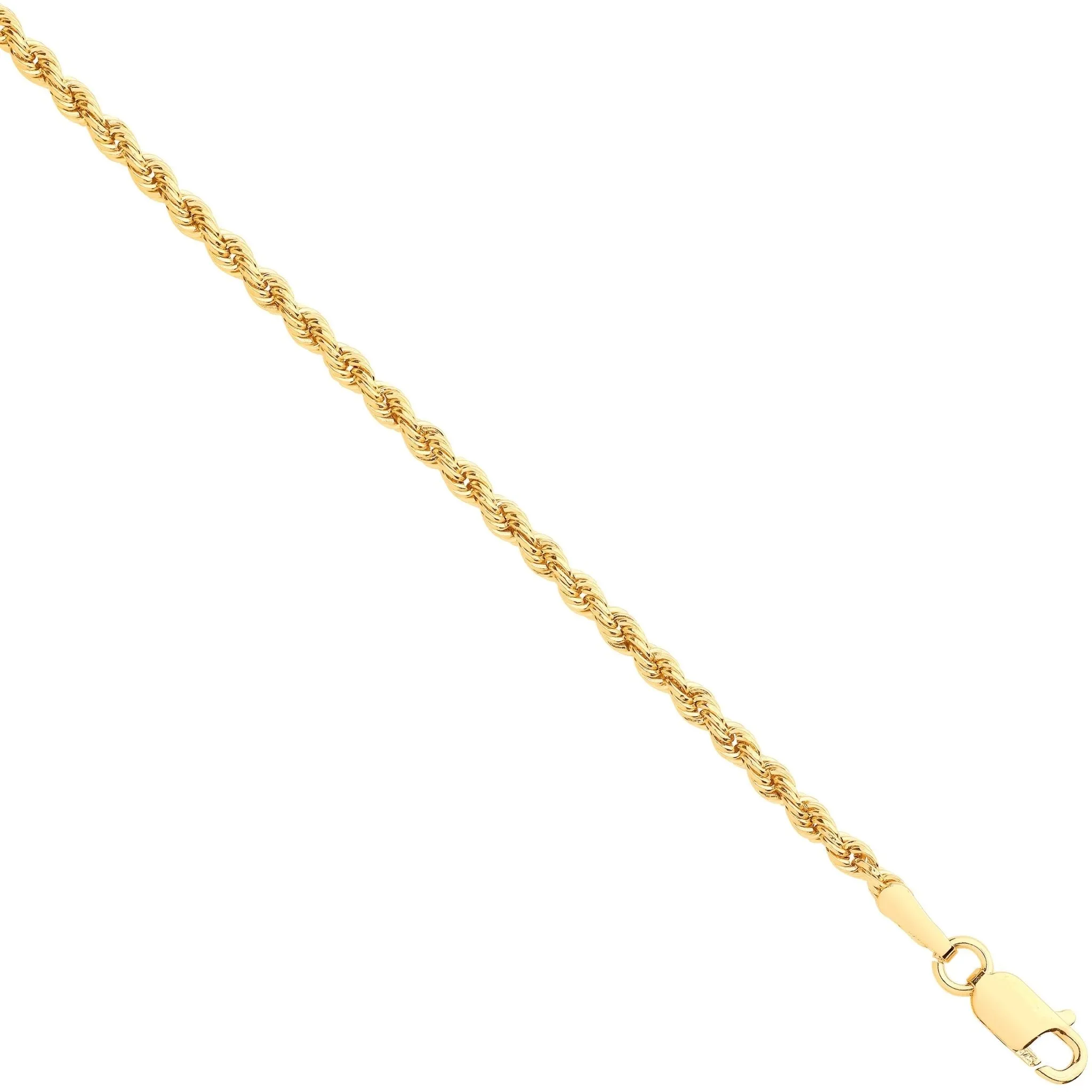 9ct Yellow Gold Hollow 2.0mm 7 Inch Rope Bracelet 1.1g