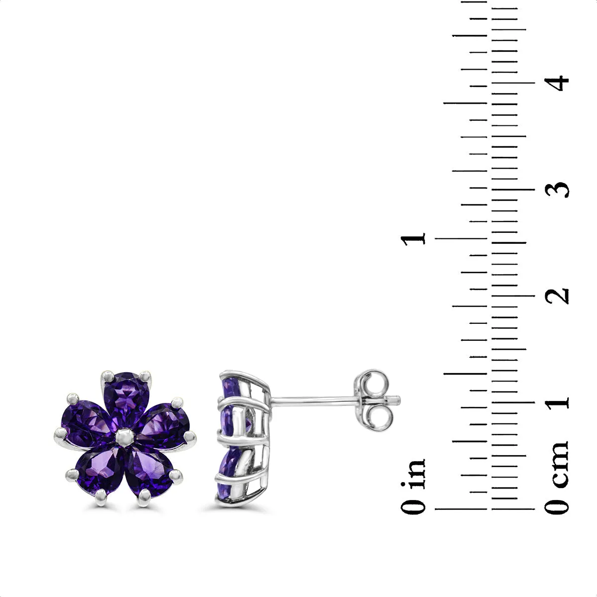 Amethyst Flower Stud Earrings in Sterling Silver