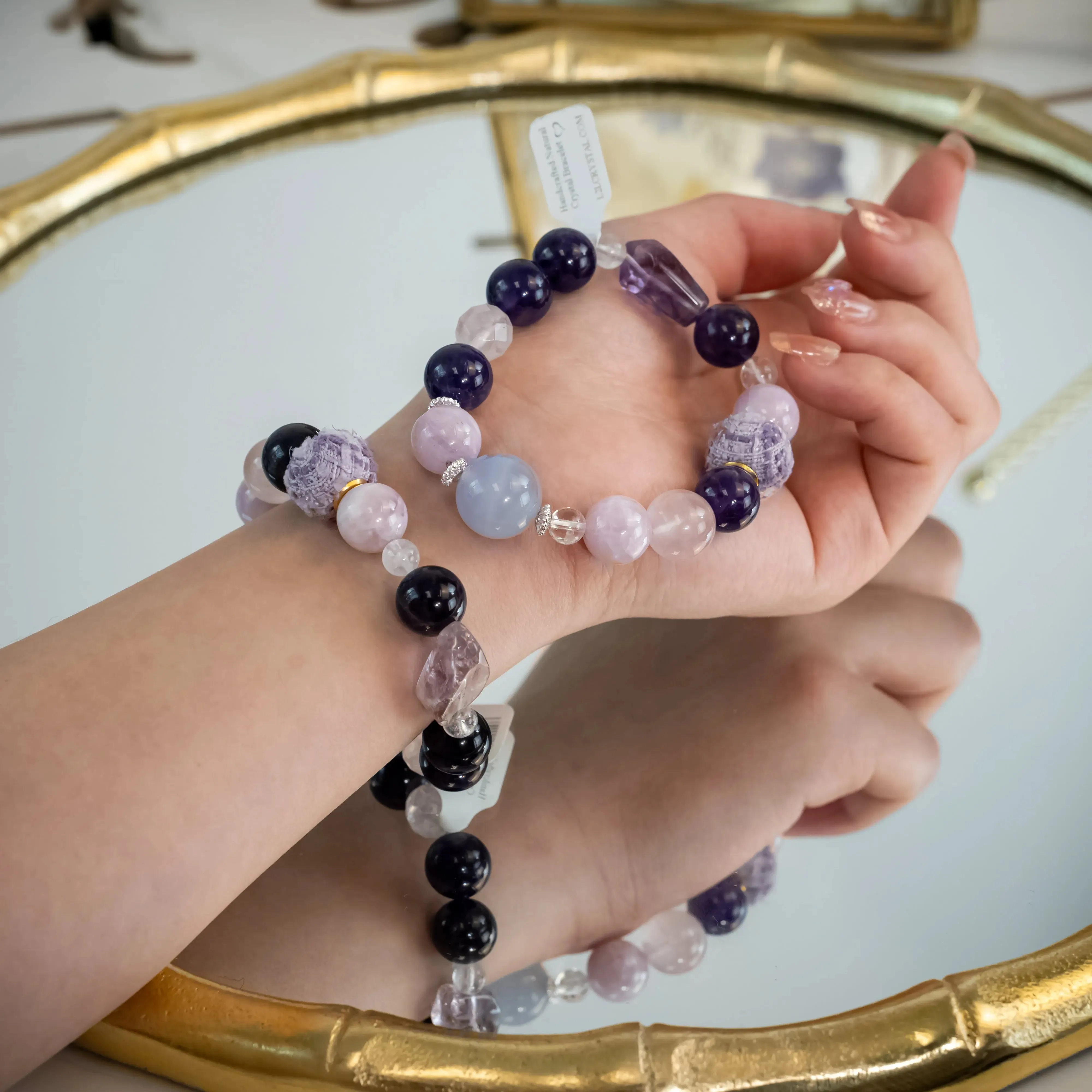 Amethyst Rose Quartz Blue Lace Agate Lepidolite Bracelet