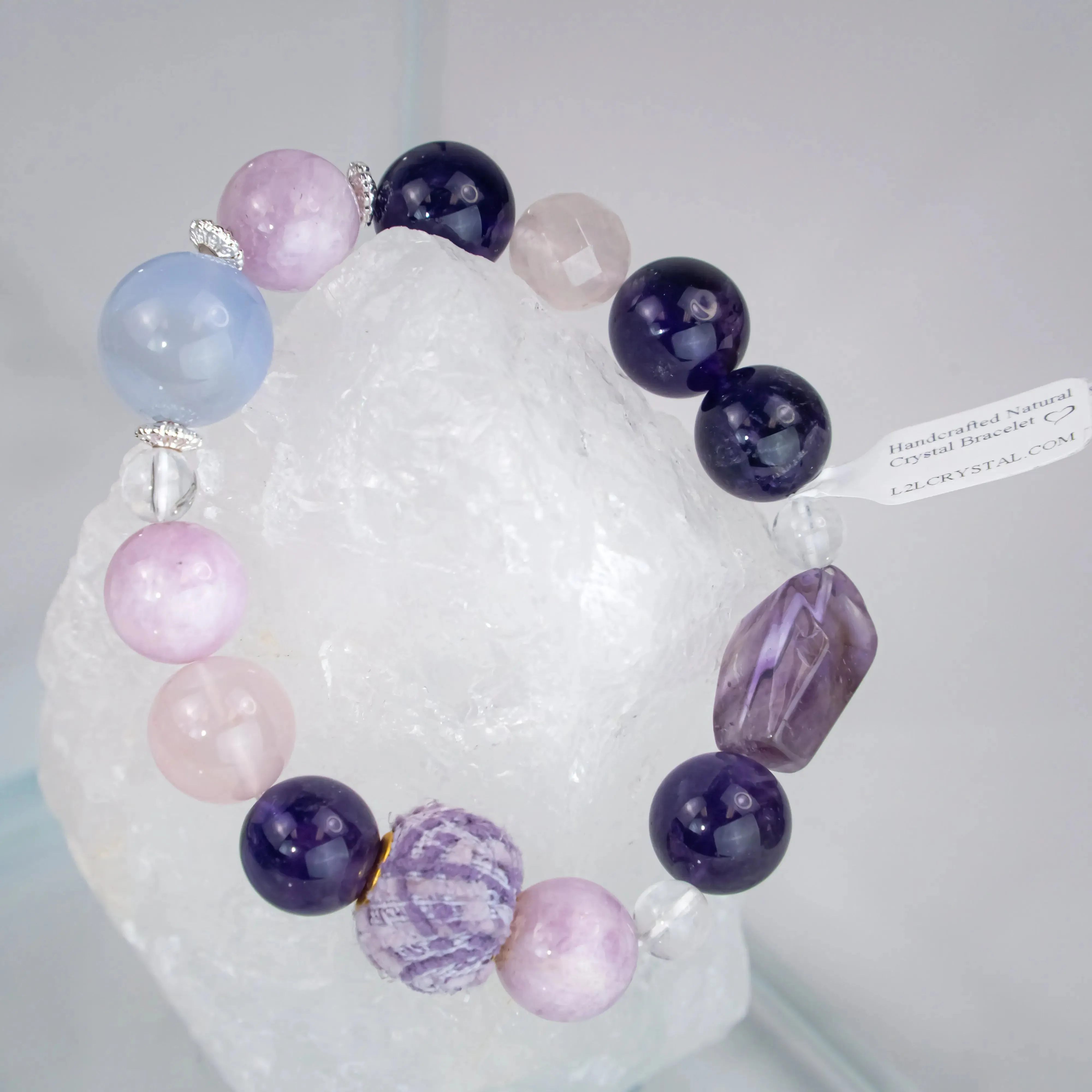 Amethyst Rose Quartz Blue Lace Agate Lepidolite Bracelet