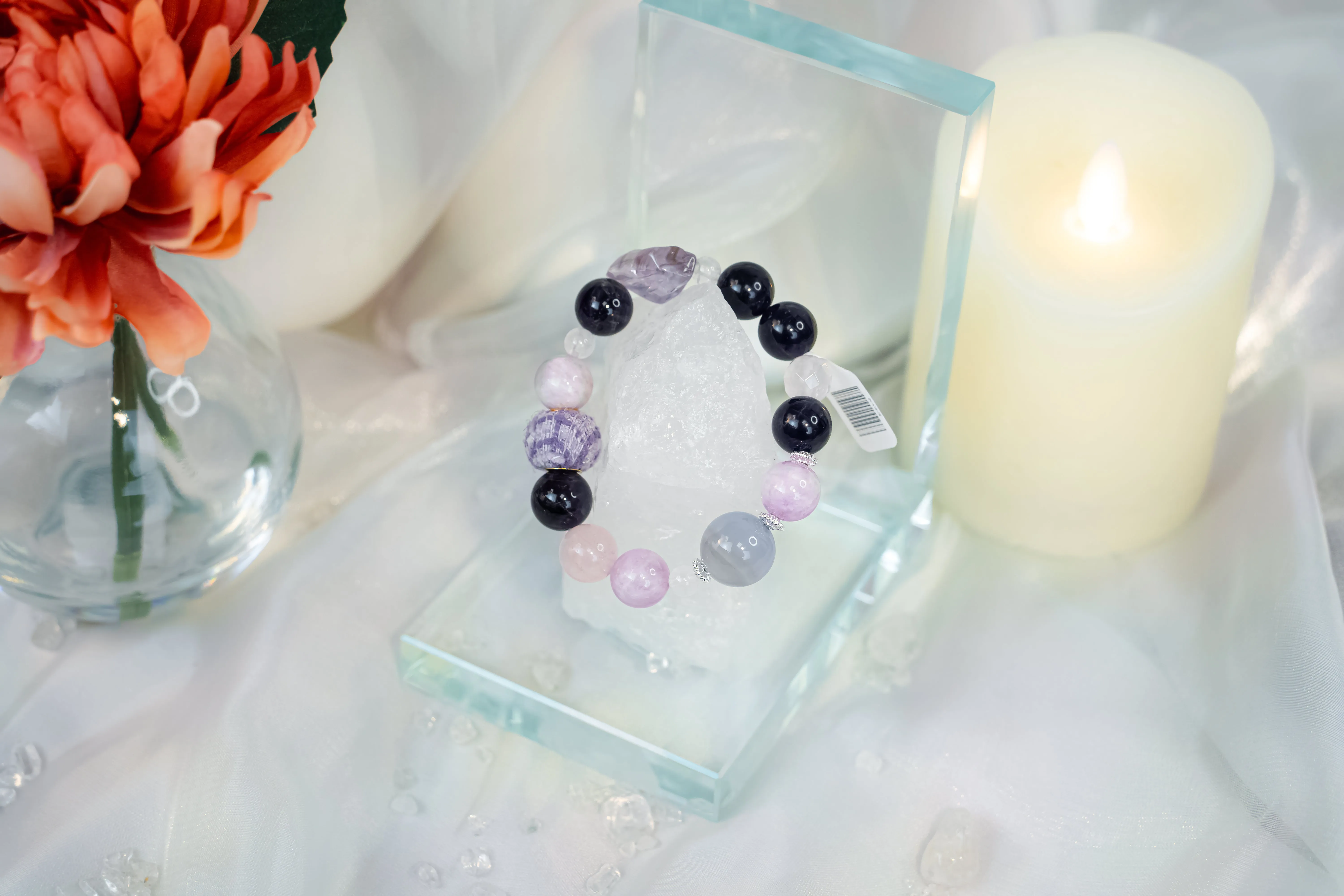 Amethyst Rose Quartz Blue Lace Agate Lepidolite Bracelet