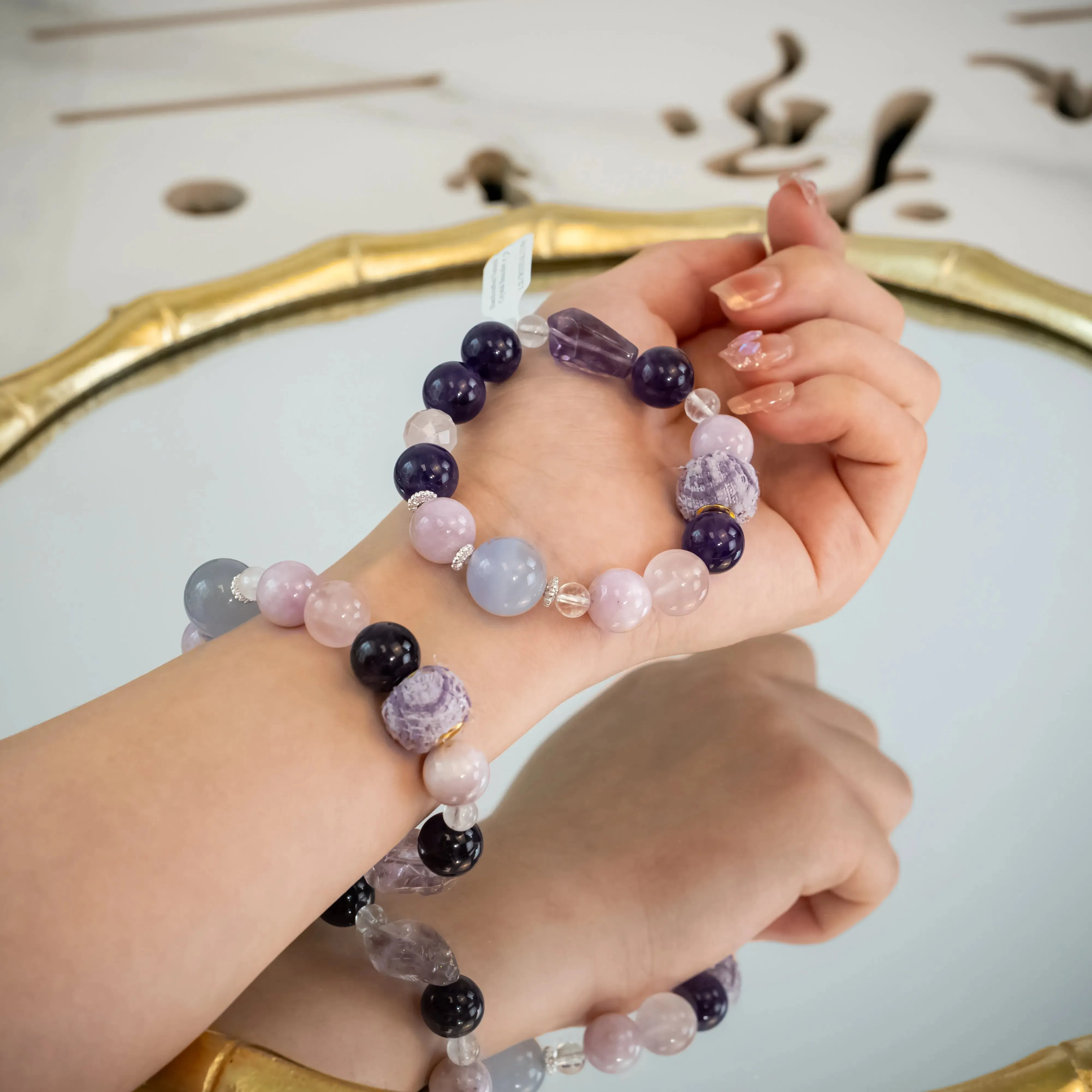 Amethyst Rose Quartz Blue Lace Agate Lepidolite Bracelet