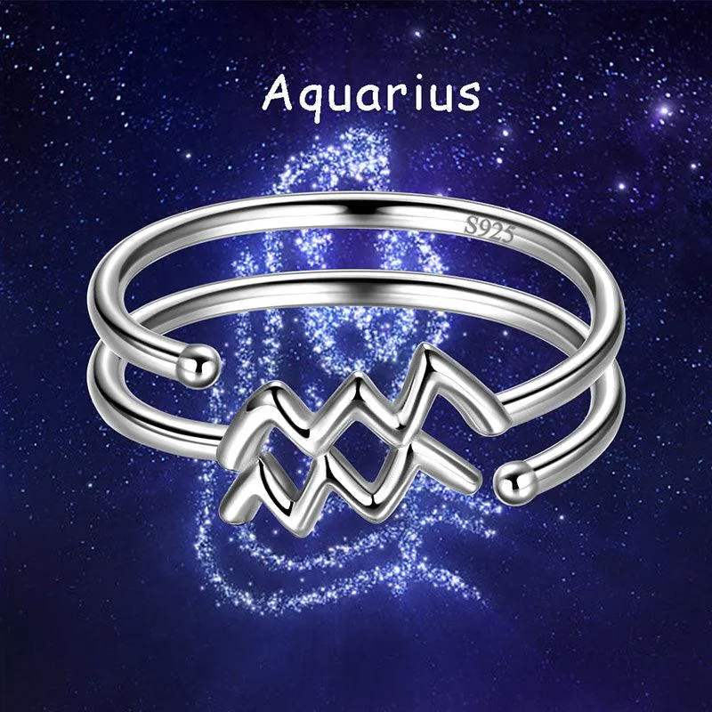 Aquarius Rings Zodiac Sign Jewelry Women Girls Birthday Gifts 925 Sterling Silver