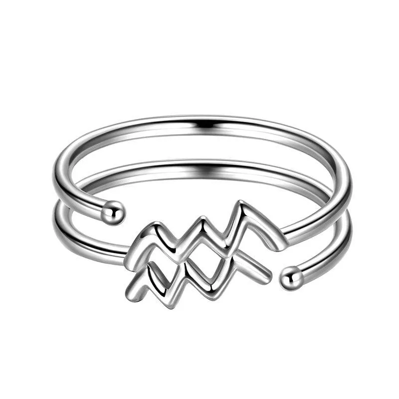 Aquarius Rings Zodiac Sign Jewelry Women Girls Birthday Gifts 925 Sterling Silver