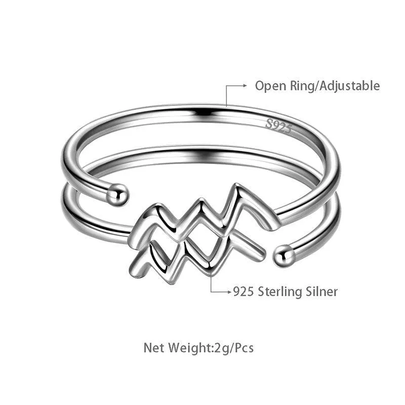 Aquarius Rings Zodiac Sign Jewelry Women Girls Birthday Gifts 925 Sterling Silver