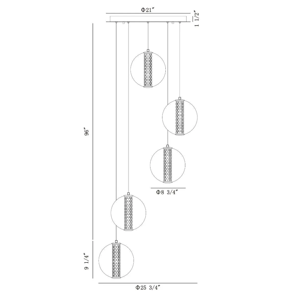 Atomo 5 Lights 26 in. LED Pendant Light Gold Finish