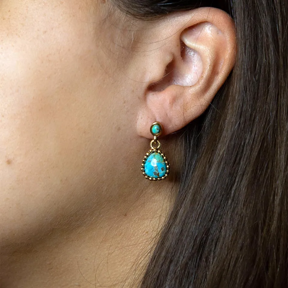 Barse Refined Blue Turquoise Golden Drop Earrings