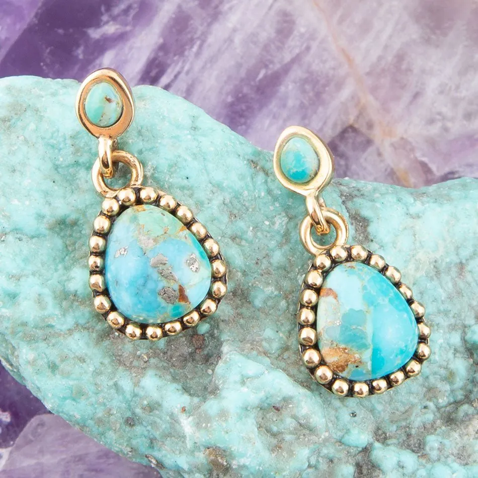 Barse Refined Blue Turquoise Golden Drop Earrings