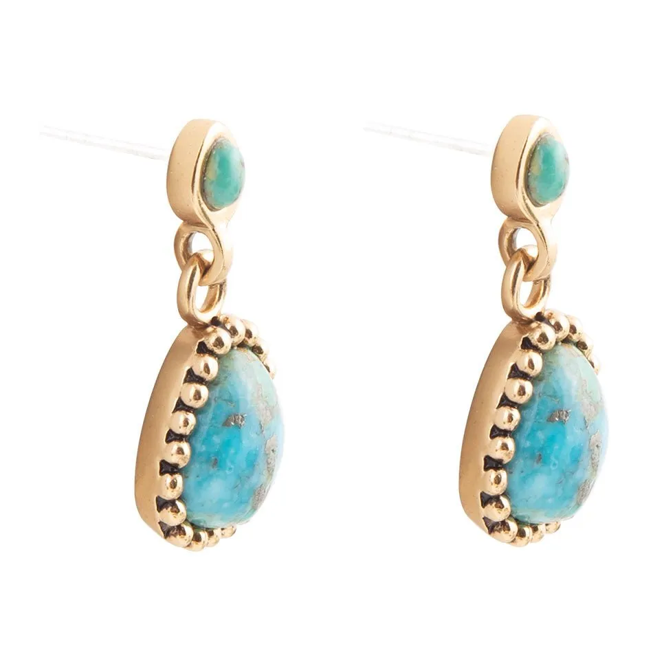 Barse Refined Blue Turquoise Golden Drop Earrings