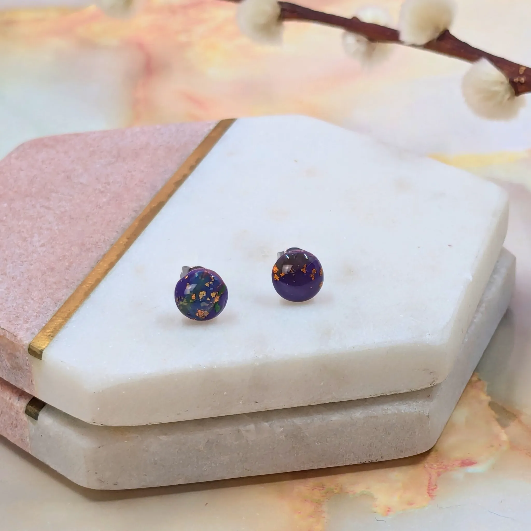 Becca Marble Effect Polymer Clay Tiny Studs | Handmade Minimalist Earrings