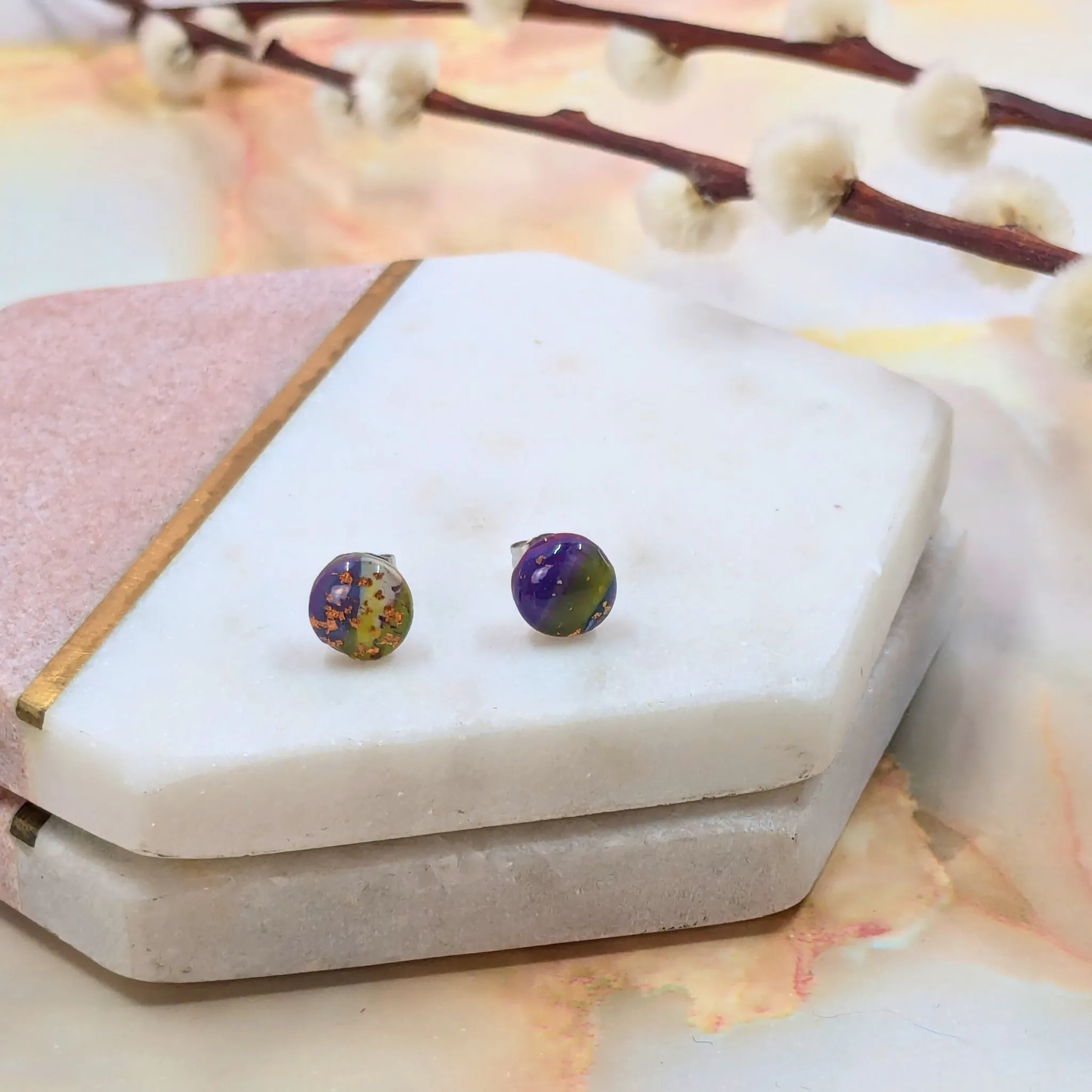 Becca Marble Effect Polymer Clay Tiny Studs | Handmade Minimalist Earrings