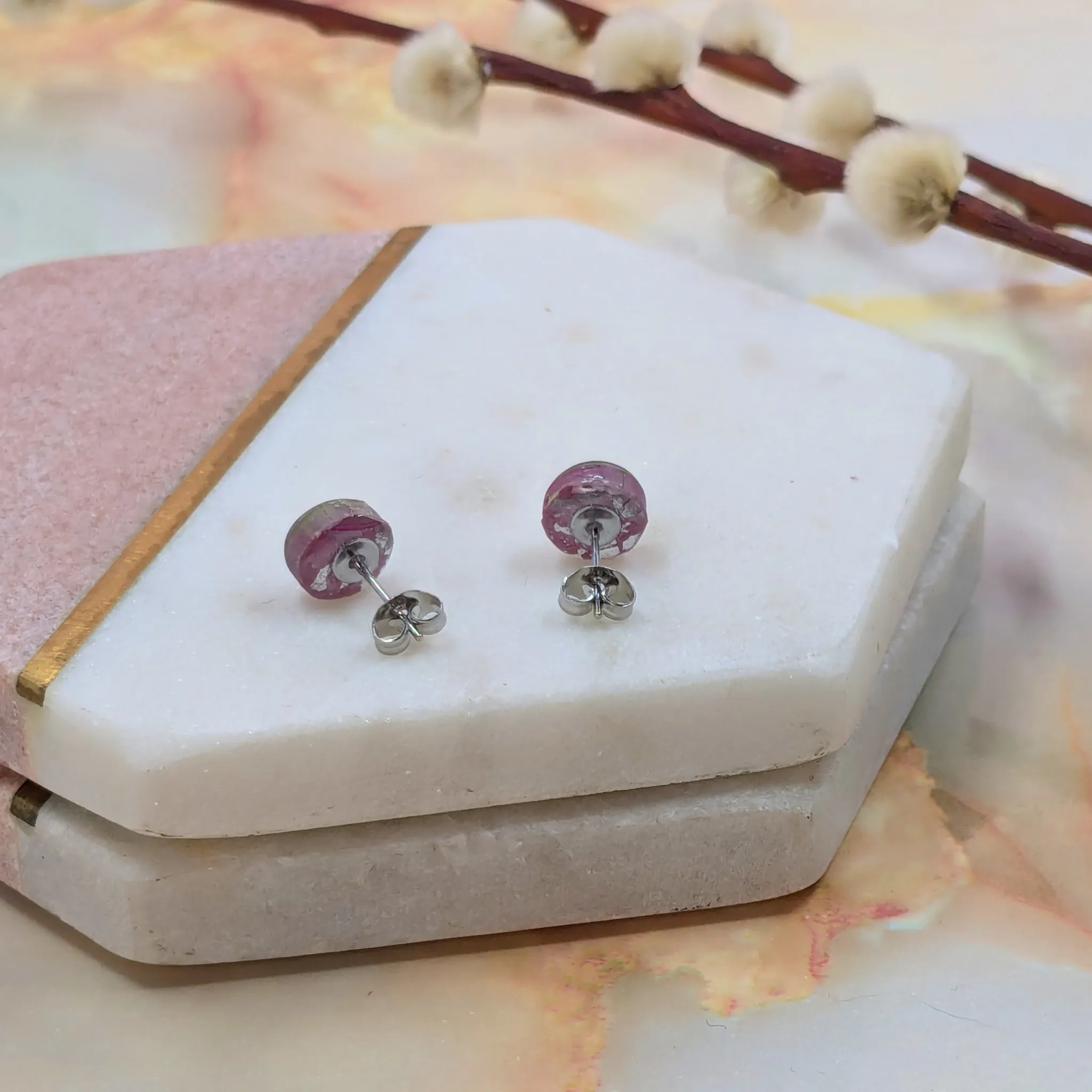 Becca Marble Effect Polymer Clay Tiny Studs | Handmade Minimalist Earrings