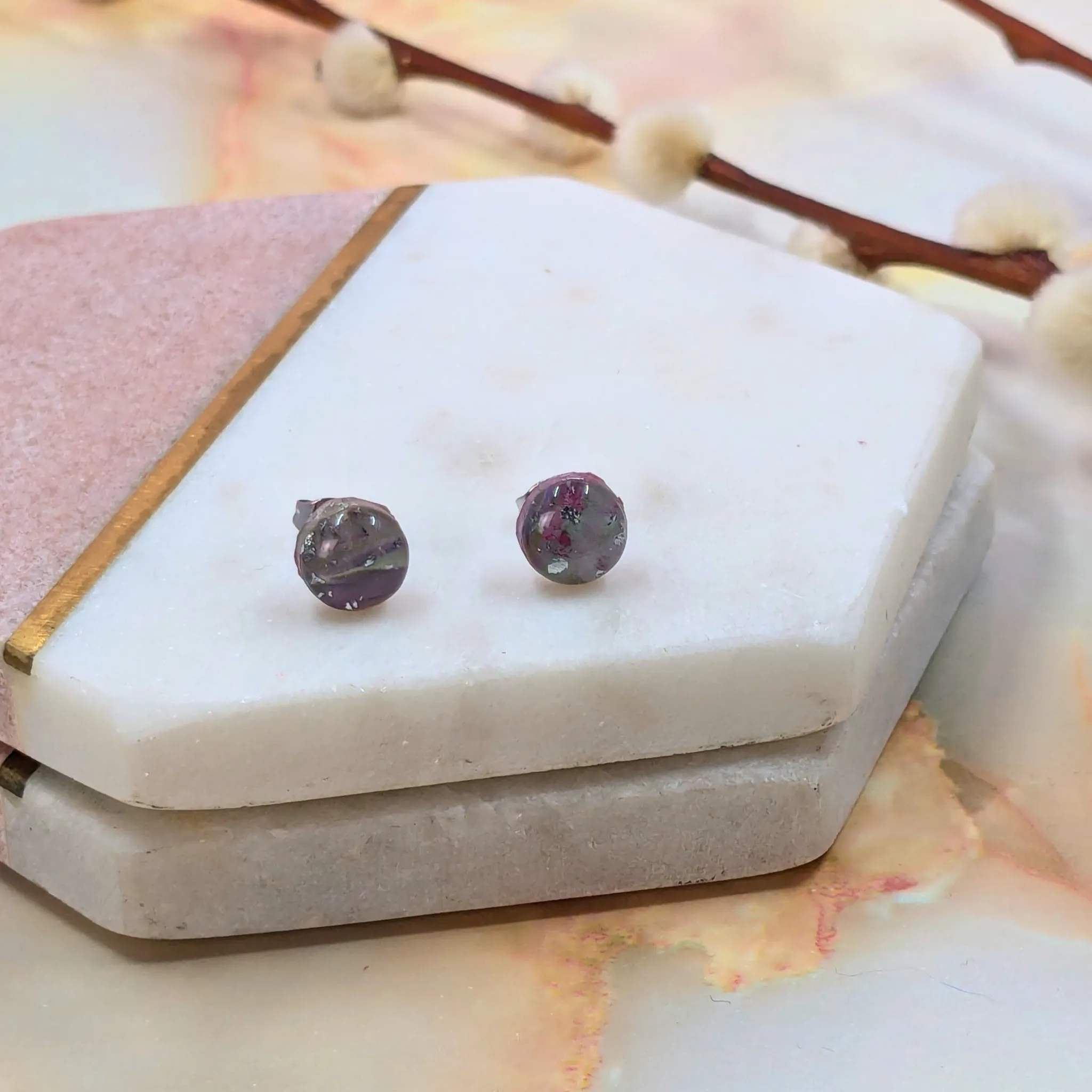 Becca Marble Effect Polymer Clay Tiny Studs | Handmade Minimalist Earrings