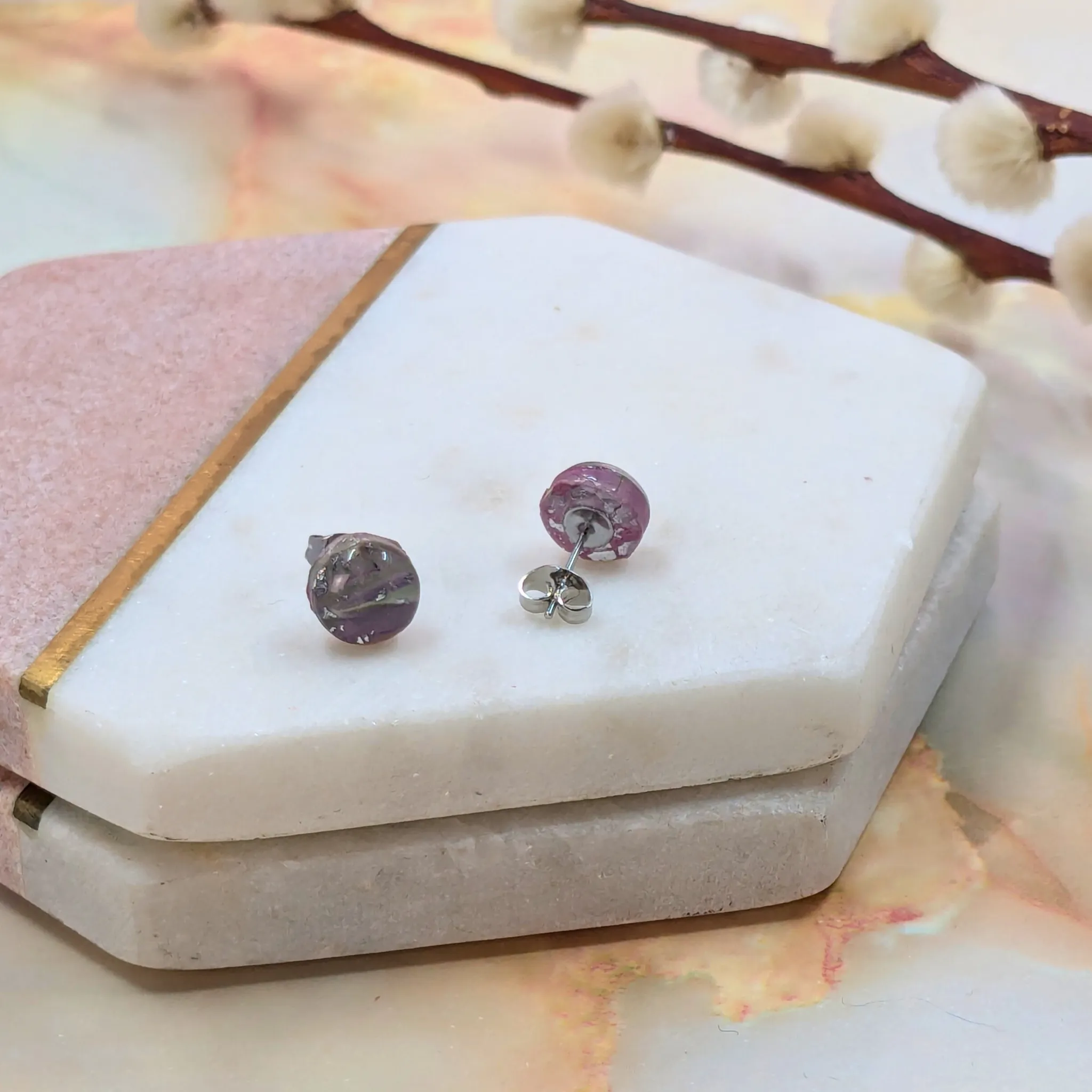 Becca Marble Effect Polymer Clay Tiny Studs | Handmade Minimalist Earrings