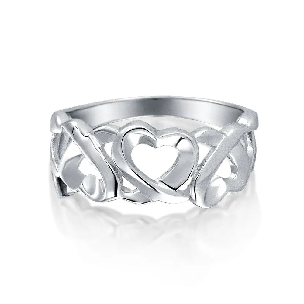 BFF Friendship Silver Ring Open Heart Huggies & Kisses XO Eternity Band Sterling