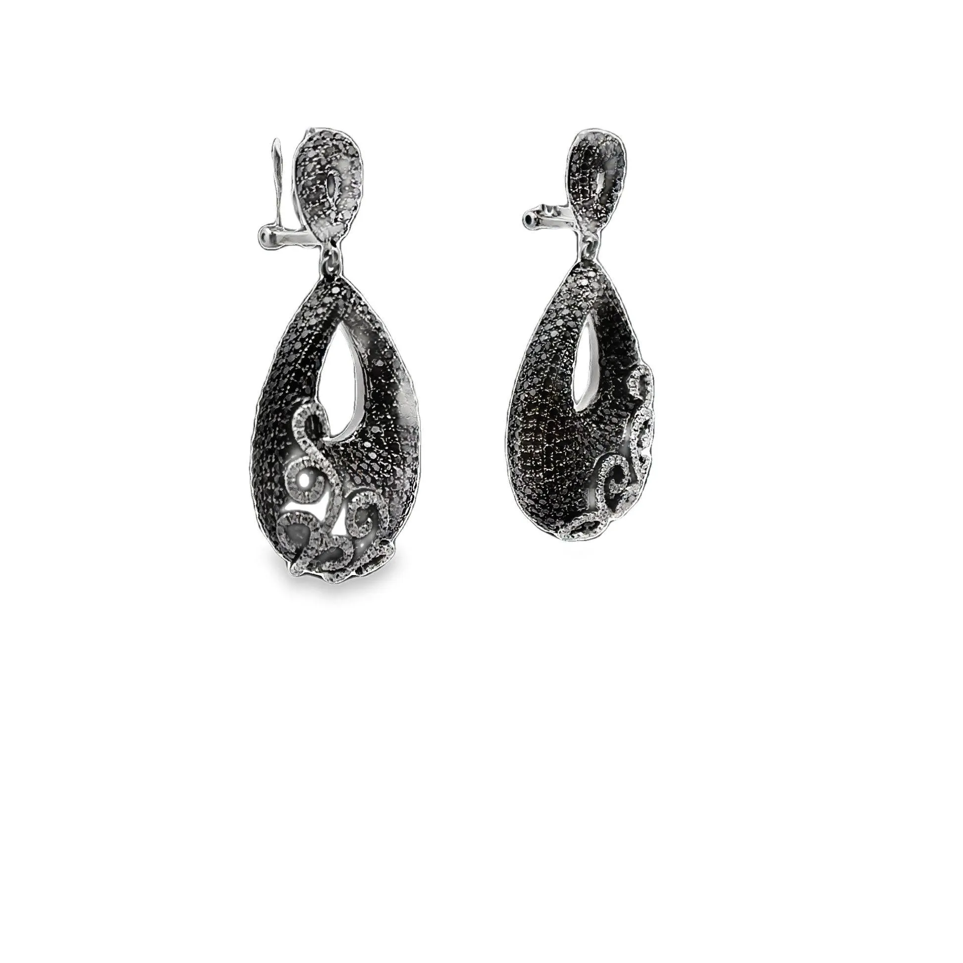 Black & White Diamond Double-Pear 18k Gold Drop Earrings