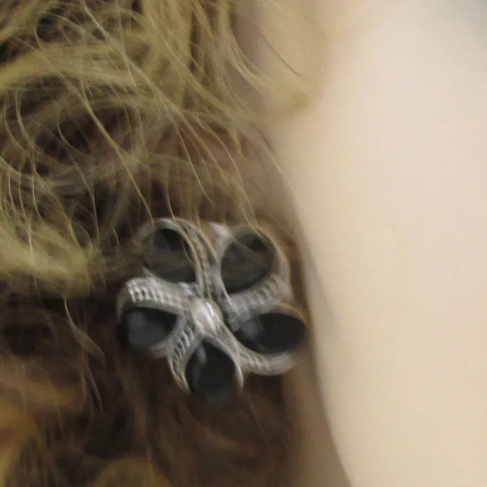 Black Crystal & Silver Flower Pendant Necklace & Earrings