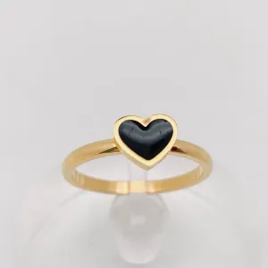 Black Enamel Heart Stainless Steel Ring