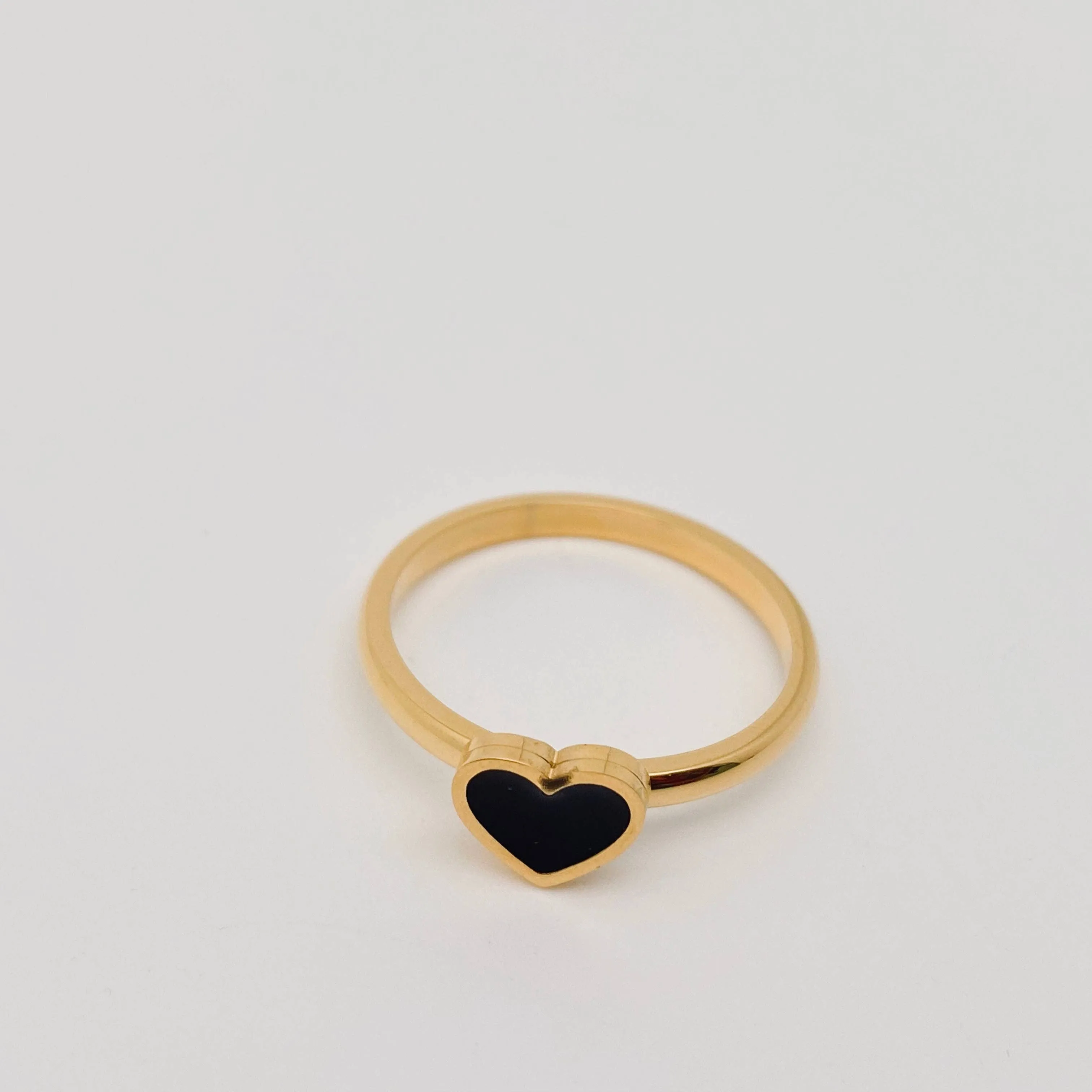 Black Enamel Heart Stainless Steel Ring